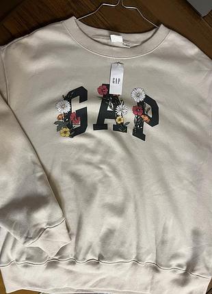 Женский флисовый свитшот gap cream sweatshirt with floral logo - m