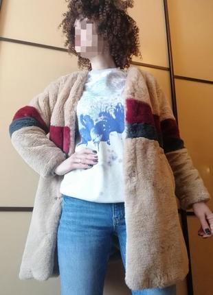 Искуственная шуба пальто принт цветная плюшевая чебурашка оверсайз  миди❤1 фото