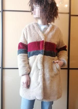 Искуственная шуба пальто принт цветная плюшевая чебурашка оверсайз  миди❤5 фото
