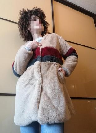 Искуственная шуба пальто принт цветная плюшевая чебурашка оверсайз  миди❤7 фото