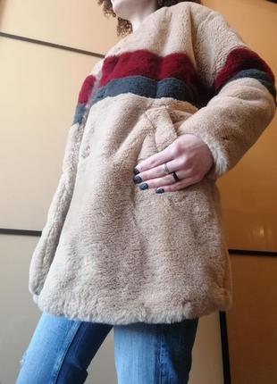 Искуственная шуба пальто принт цветная плюшевая чебурашка оверсайз  миди❤8 фото