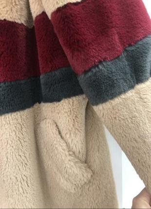 Искуственная шуба пальто принт цветная плюшевая чебурашка оверсайз  миди❤3 фото