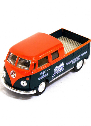 Детская модель машинки volkswagen bus double cab pickup delivery 1963 kinsmart kt5396w инерционная, 1:34 orange