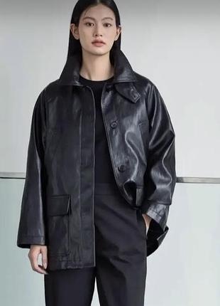 Шкіряна подовжена куртка-сорочка- оверсайз  100% шкіра