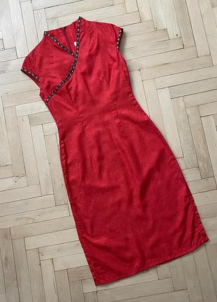 Вінтажна сукня в азійському / китайському / японському стилі / червона міні сукня ціпао чонсам