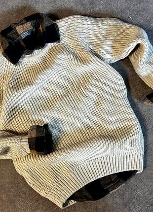 Комплект для хлопчиків primark светр та фланелева сорочка молочний, чорний, розмір 122-128, вовна, фланель