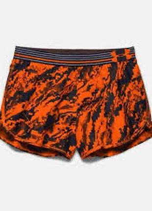 Жіночі спортивні шорти under armour heatgear помаранчеві з принтом