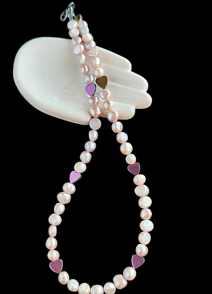 Намисто коротке з натуральних перлів та гематиту. чокер перли та гематит "серце". кольє з перлів та гематиту.