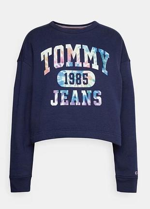 Укорочений світшот tommy jeans жіночий двохнитка теплий синій
