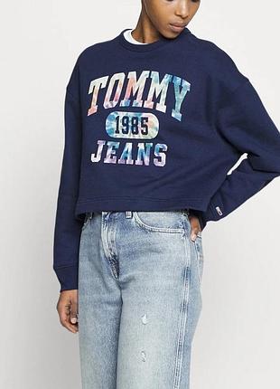 Укорочений світшот tommy jeans жіночий двохнитка теплий синій