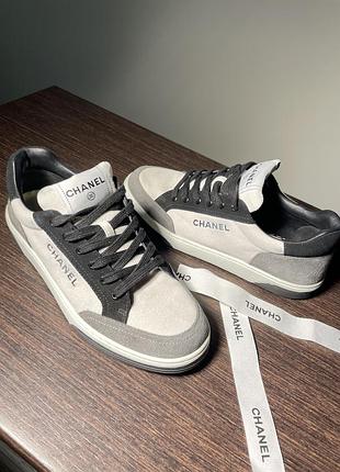 Кросівки жіночі chanel чорні, сірі, білі, розмір 39, замша