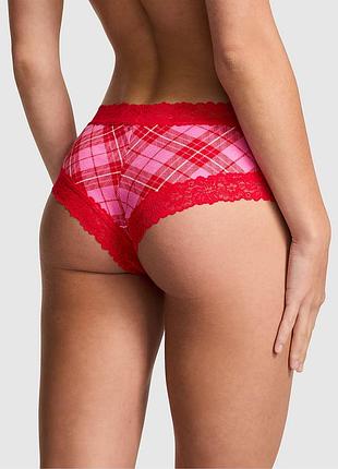 Трусики жіночі victoria’s secret чікі в клітинку, рожеві, червоні