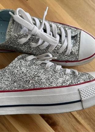 Кросівки жіночі converse сріблясті з блискітками