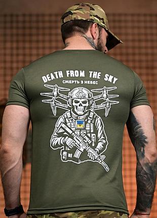 Чоловіча футболка хакі тактична з принтом selion death from the sky військова на літо штурмова для чоловіків мілітарі повсякденна