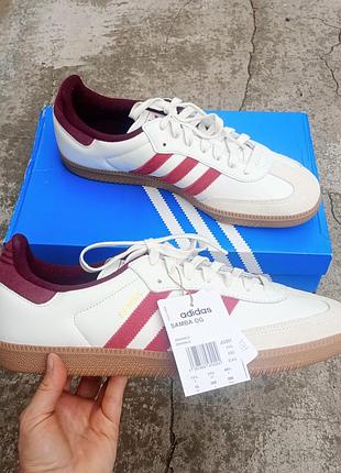 Кросівки шкіряні adidas samba og білі з бордовими смужками 44.5, 46