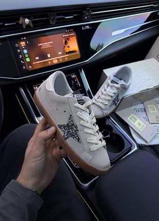 Golden goose super-star sneakers in pearl with glitter star