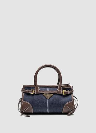 💎 prada bonnie mini handbag brown/denim 23.5 х 12 х 9 см