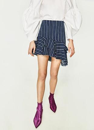 Міні-спідниця жіноча zara у смужку синя, розмір s