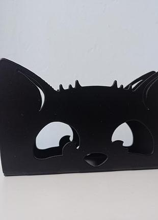 Металлическая матовая черная салфетница котик
