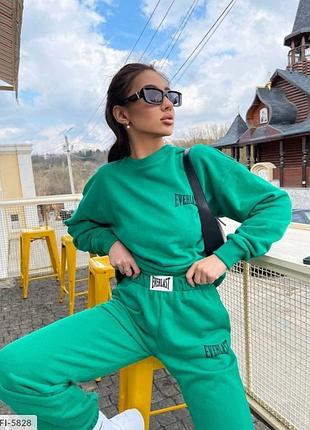 Спортивний костюм жіночий fi-5824 зелений, бежевий, 44-46, двонитка everlast