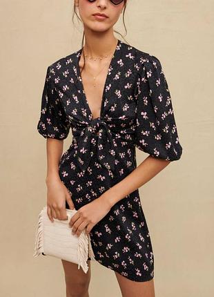 Короткое платье с бантом maje knotted floral cupro-blend jacquard mini dress