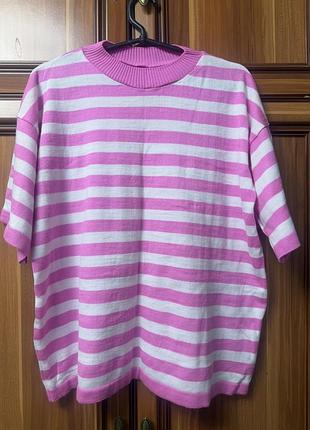 Рожева в’язана кофтинка футболка oversize у смужку