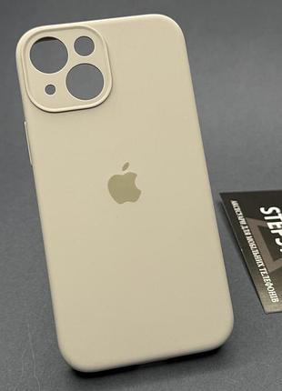 Чехол квадратный silicone case для iphone 13 mini full camera с микрофиброй закрытым низом камерой светло-серый (stone)