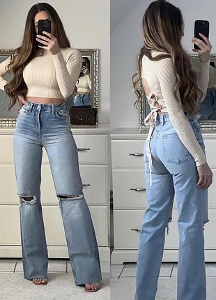 Zara джинси з декоративними потертостями та розривами на колінах