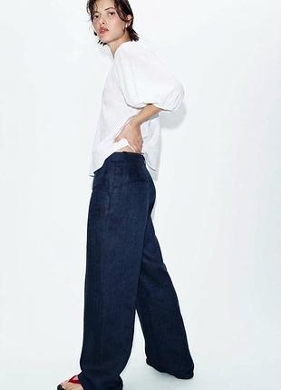 Белая рубашка из льна и вискозы, пышные рукава фонарики xs, s, m