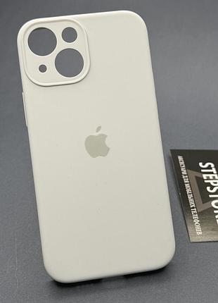 Чехол квадратный silicone case для iphone 13 mini full camera с микрофиброй закрытым низом камерой белый