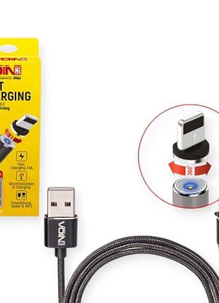 Кабель для зарядки магнитный voin usb - iphone, 1м, 2.4а черный (только зарядка)