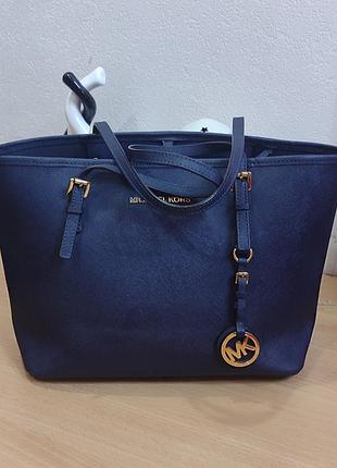 Кожаная сумка шоппер michael kors jet set travel tote оригинал синяя