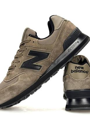 Мужские кроссовки new balance 574 коричневые из натуральной замши на лето молодежные для парня каждый день со шнуровкой нью баланс