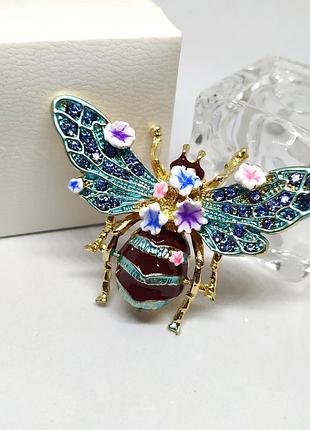 Брошка бджола insect 🐝 брошь под ретро винтаж с цветами камушками пчелка пчелка жук жучок значок пин
