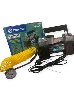 Компрессор 2 цилин balansa 200w, 10атм, 60л, 20а, 5м шланг спирал c ман, прикур, насадки, сумка