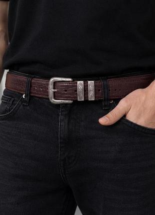 Чоловічий ремінь true religion коричневий з crocodile style з декоративною металевою пряжкою, розмір 36 (105 см)
