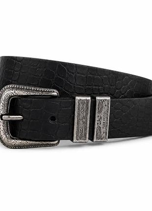 Мужской ремень true religion черный с crocodile style с декоративной металлической пряжкой, размер 32 (96 см)