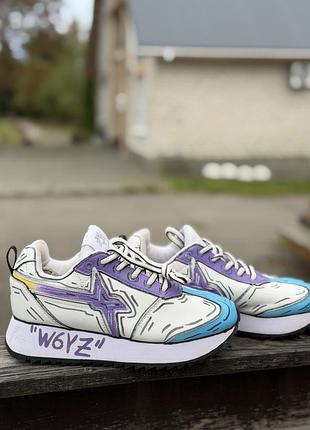 Жіночі шкіряні кросівки w6yz kis-w з принтом, lilac-light blue
