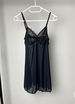 Чорний напівпрозорий пеньюар з мереживними вставками esmara lingerie
