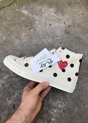 Нові рідкісні високі кеди converse comme des garcons з маленьким логотипом в чорний горошок