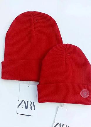 Шапка унісекс zara червона, розмір 50, 52
