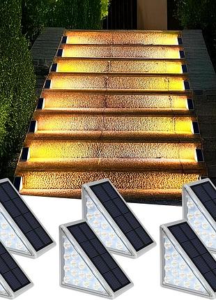 Вуличний світильник для сходів на сонячній батареї 13 led / кутовий світильник на сходи теплий білий / сонячні декоративні світильники комплект з 6 шт