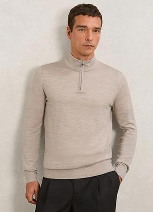 Мужской зип свитер reiss из шерсти с горловиной на молнии бежевого цвета размер l/48
