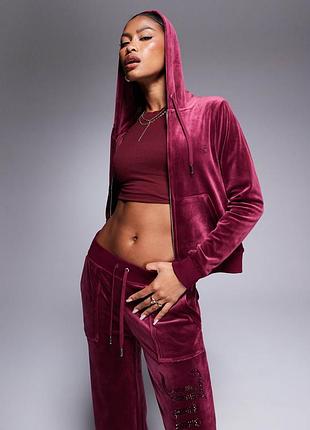 Жіноча неймовірна спортивна велюрова бордова зіп-кофта худі juicy couture