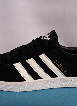 Кеды женские черно- белые adidas gazelle.подростковые кеды-кроссовки адидас газель черные с белым 41