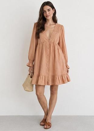 Коротка сукня жіноча asos design персикова з довгими рукавами