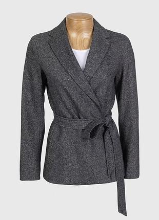 Max mara s шерсть шелк пиджак с поясом на запах с карманами серый жакет твид меланж