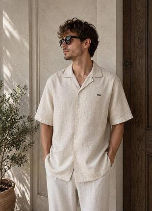 Чоловіча лляна сорочка lacoste бежева l (b)