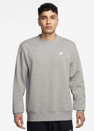 Сірий бавовняний світшот nike sportswear club fleece crew