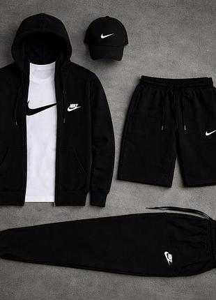 Чоловічий спортивний костюм nike 5в1 чорний комплект найк кофта шорти шорти футболка кепка xl (b)